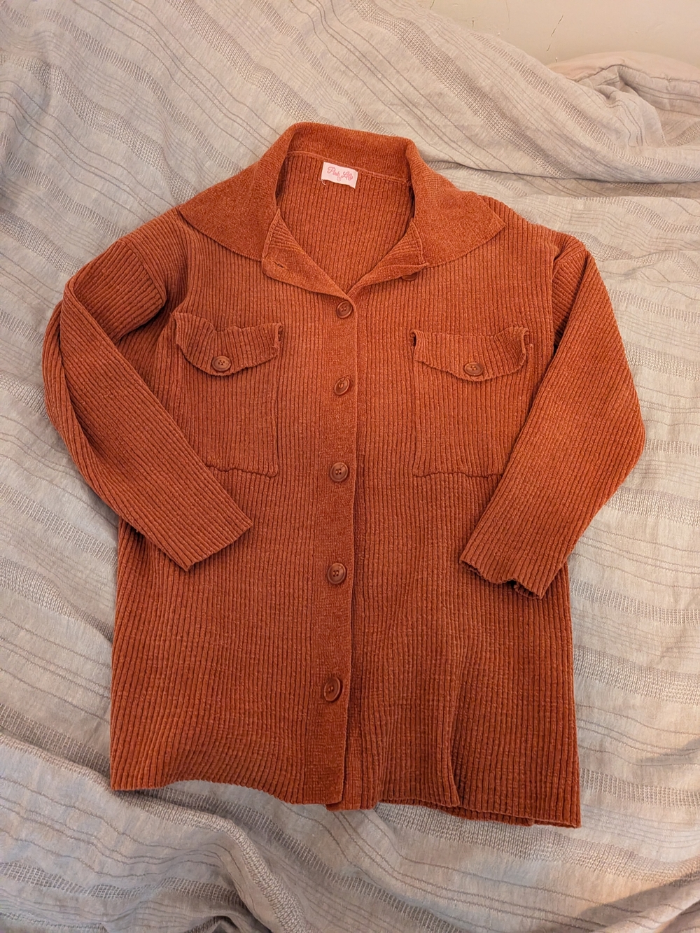 Pink Lily Rust Button-Front Ribbed Cardigan